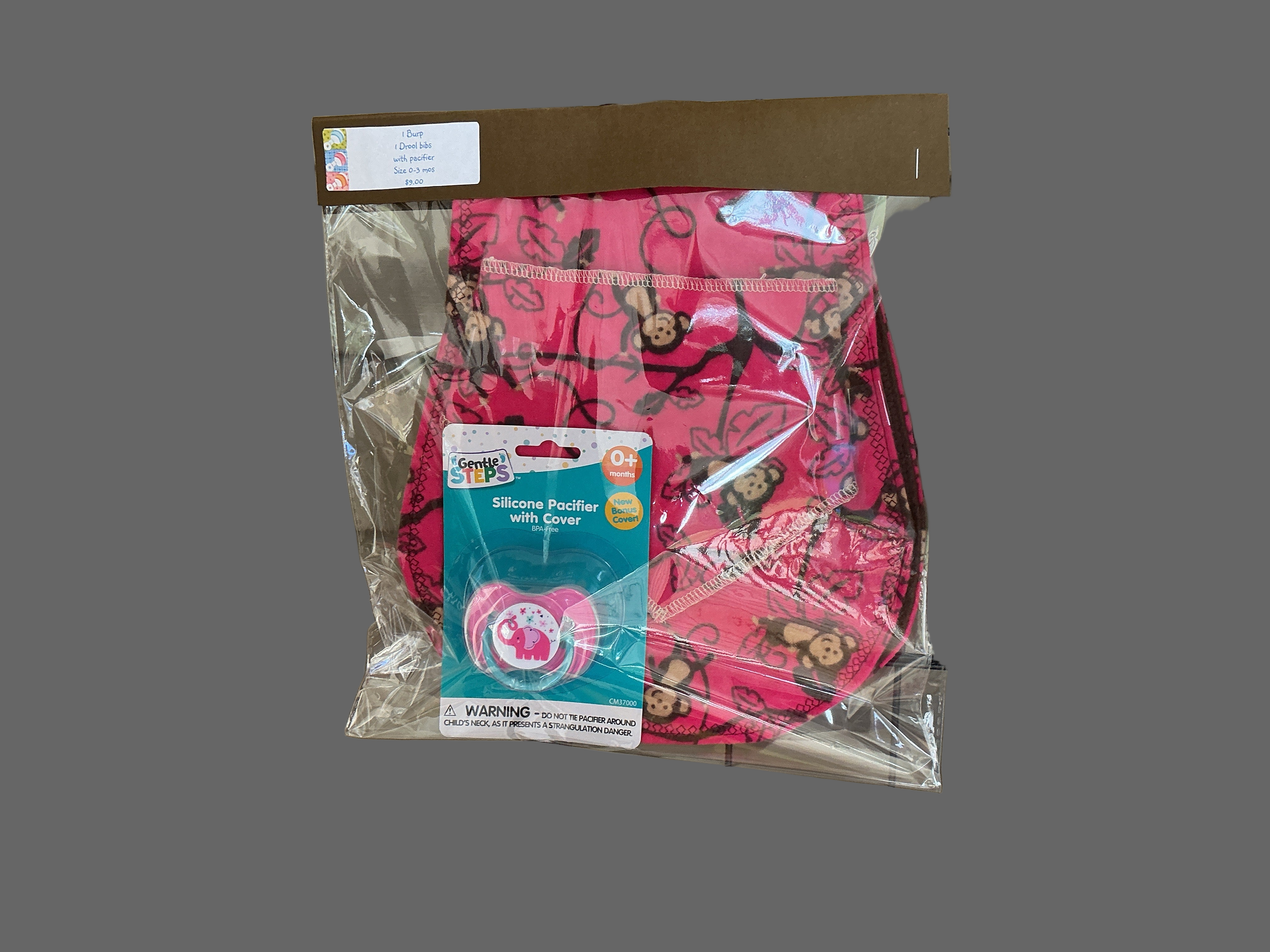 Monkey Burp and Bib set with Pacifier