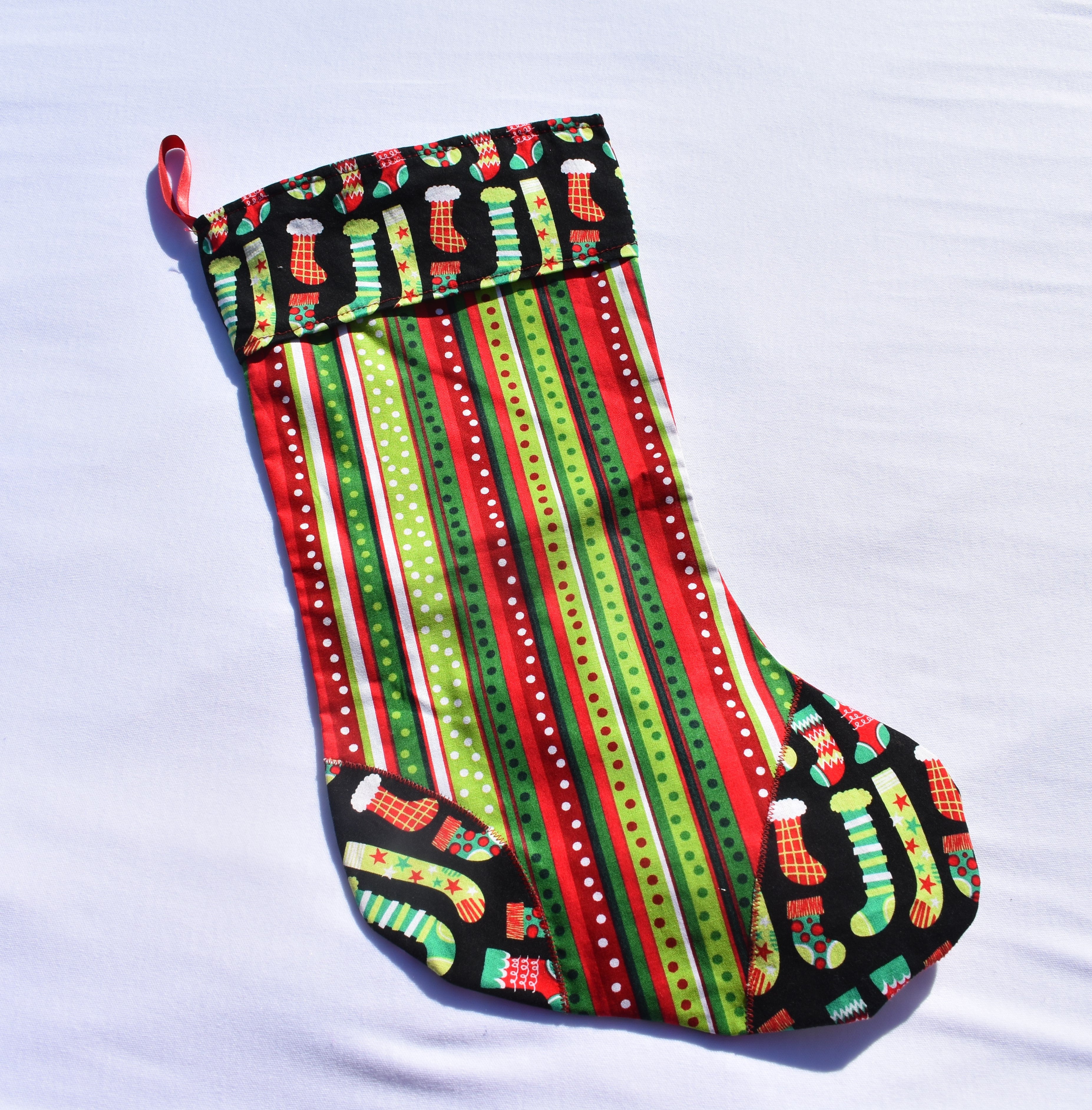 Christmas stocking red, green ,white stripe stockings
