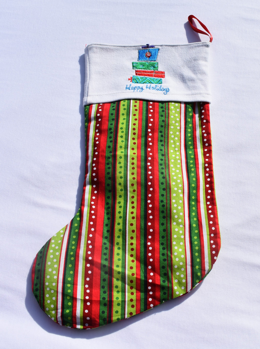 Christmas stocking - Embroidered presents.