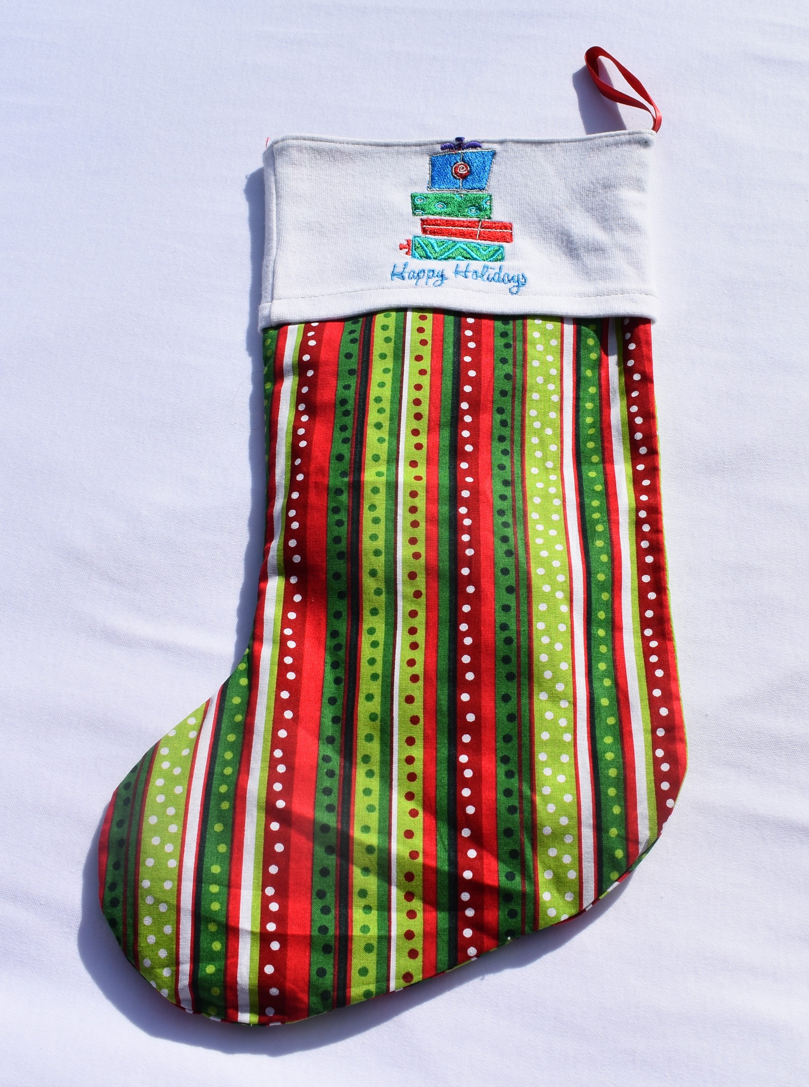 Christmas stocking - Embroidered presents.