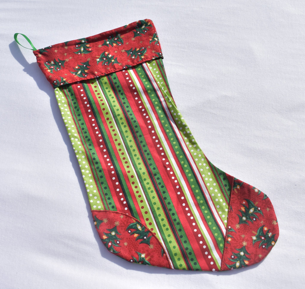 Christmas stocking -Red, green and white striped