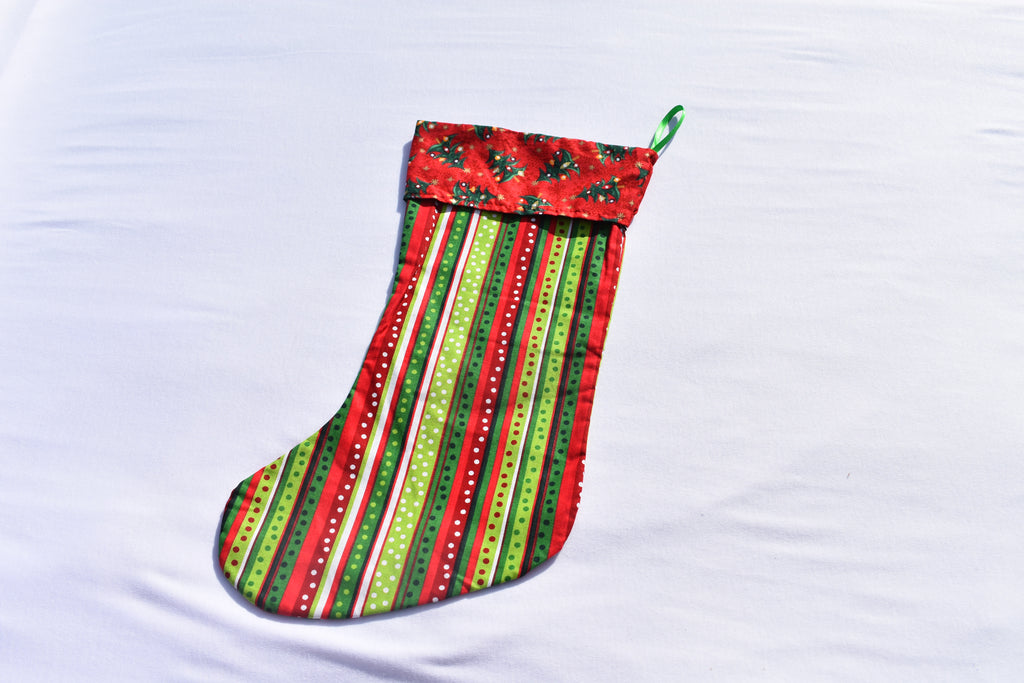 Christmas stocking -Red, green and white striped