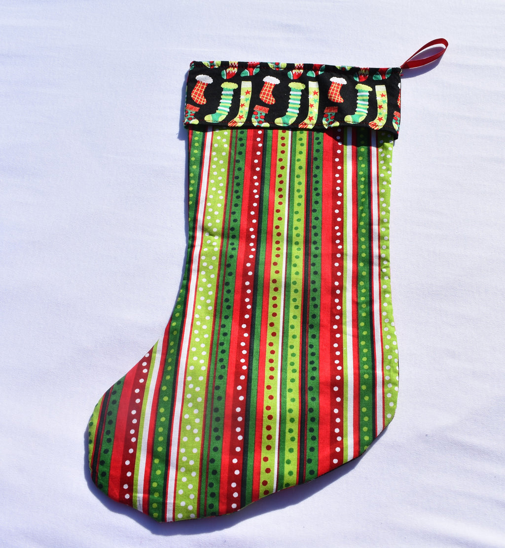 Christmas stocking red, green ,white stripe stockings